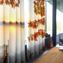 3D Print Red Maple Leaves Lake Curtains Polyester Curtains for Living Room Bedroom No Pilling No Fading No off-lining