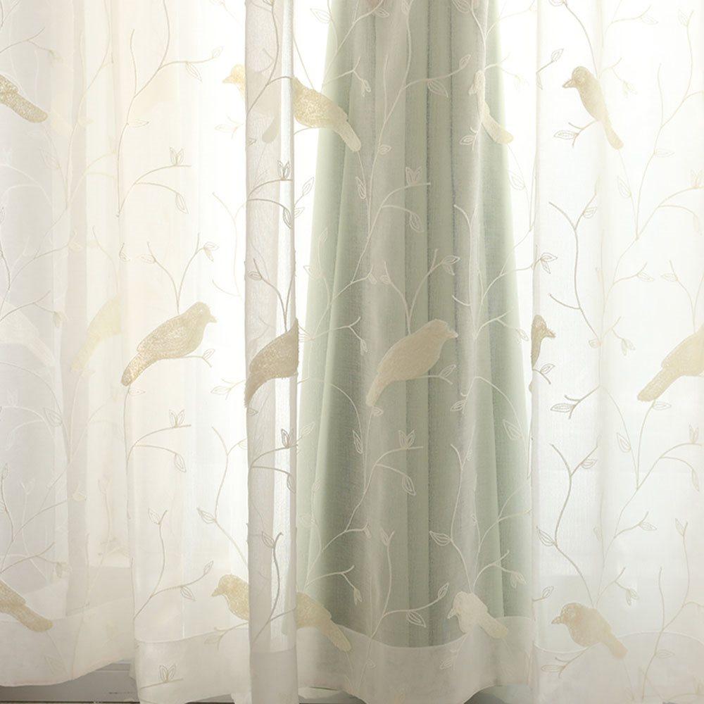 Modern Birds Embroidery Curtain Sets Sheer and Lining Blackout Curtain for Living Room Bedroom Decoration No Pilling No Fading No off-lining