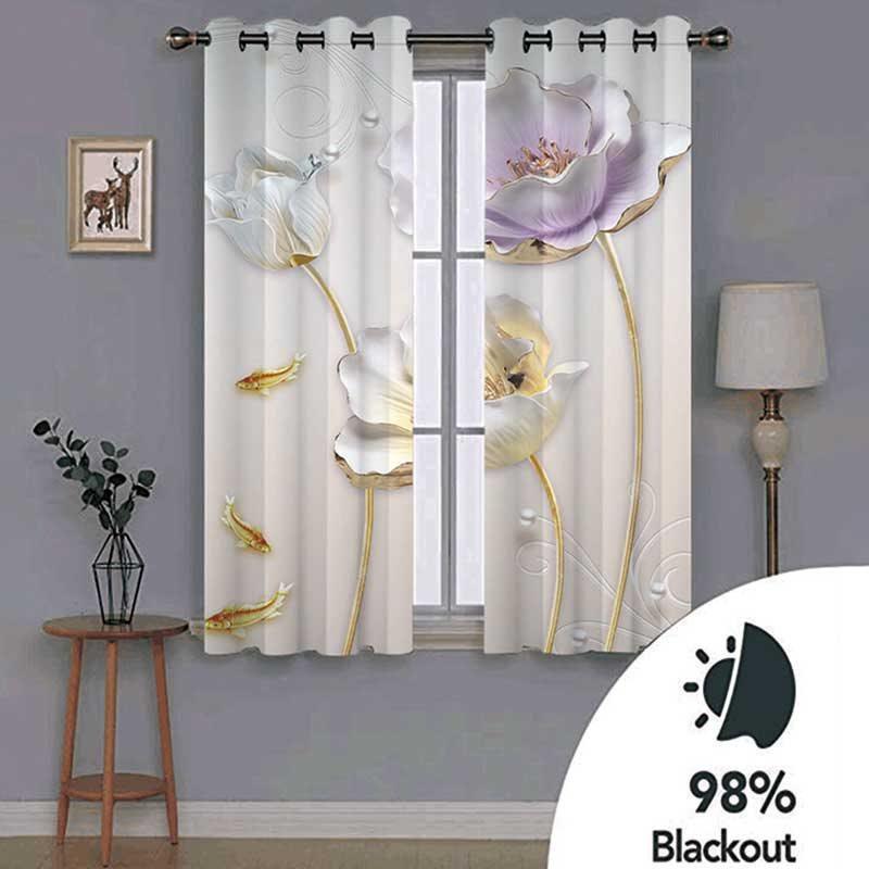 3D Elegant Relief Floral Decorative Blackout Window Curtains Custom 2 Panels Drapes No Pilling No Fading No off-lining