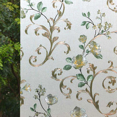 Floral Window Film Stained Glass Self Static Cling for Home