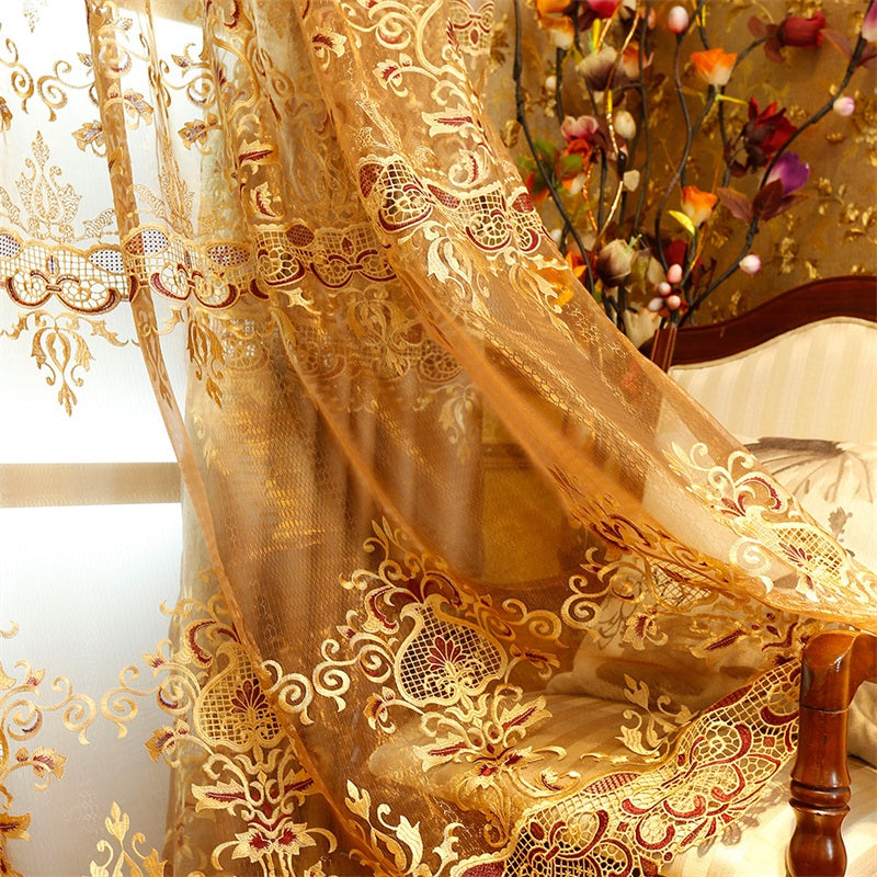 Nobel and Elegant European Style High Quality Organza Embroidered Damask Sheer Curtain