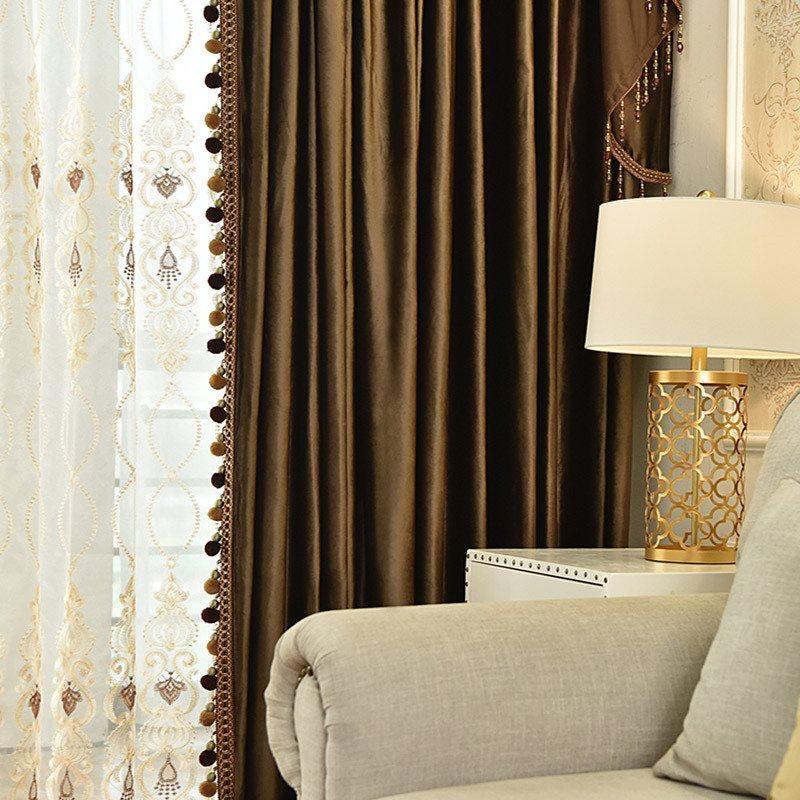 Luxury Velvet Custom Blackout Curtains Solid Color Coffee Window Curtains Prevents UV Ray Excellent Performance on Darkening for Bedroom Living Room