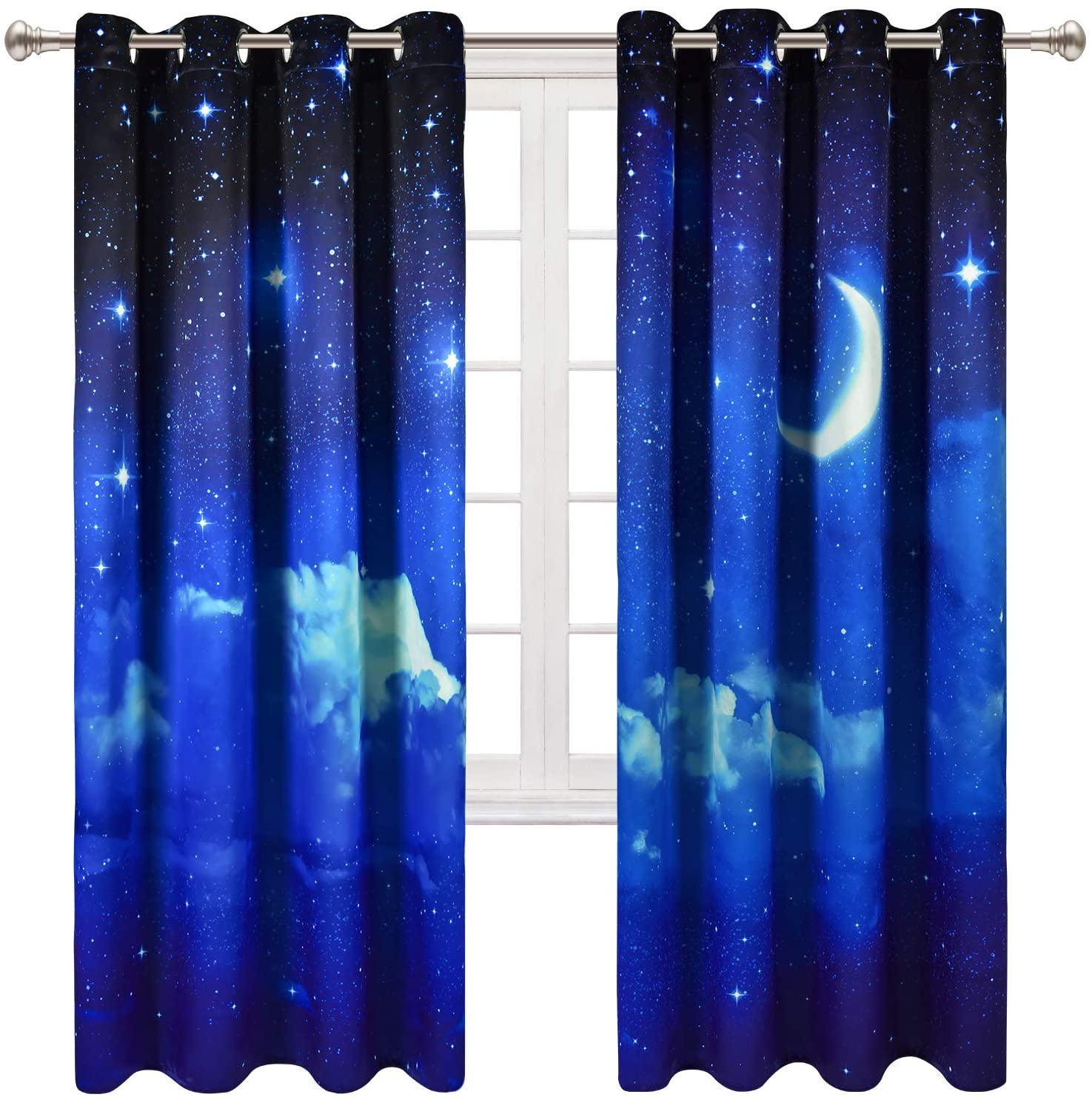 3D Printed Living Room Scenery Curtains Moon Night Starry Sky Polyester 2 Panels Custom Darkening Blackout No Pilling No Fading No off-lining