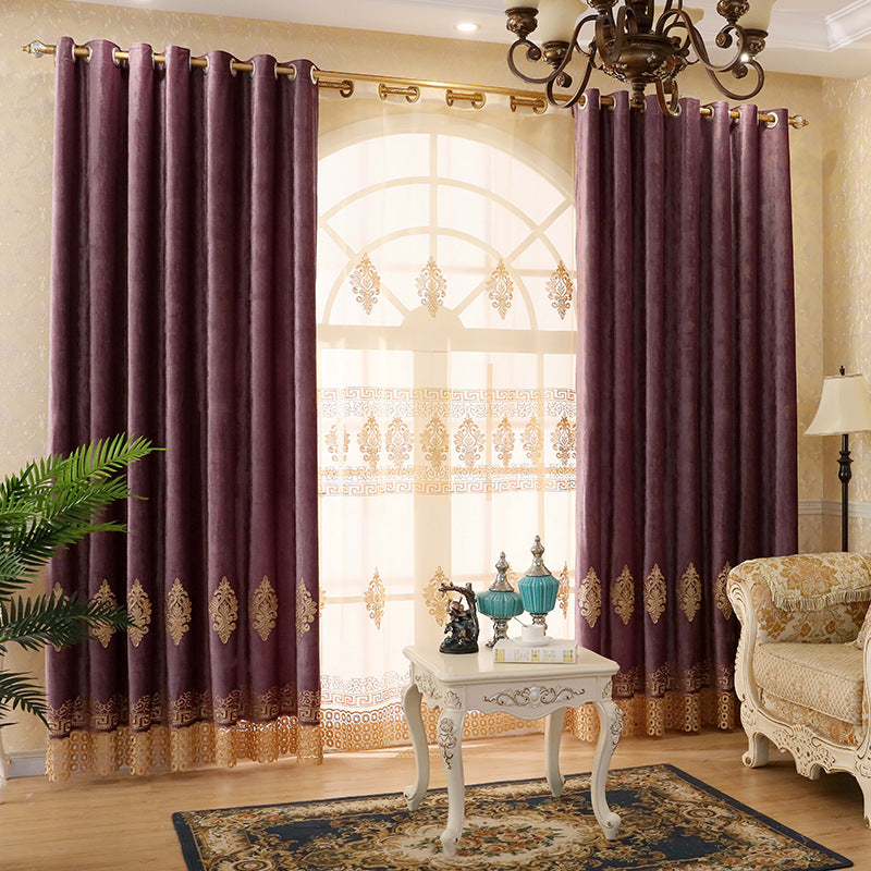 Elegant and Concise European Style 2 Panels Embroidered Flowers Shading Curtain Sheer Grommet Top Curtain