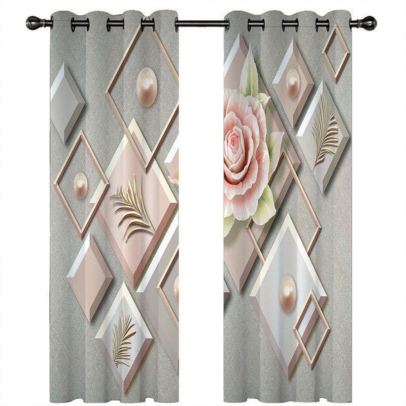 3D Modern Relief Floral Geometric Decorative Blackout Window Curtains for Living Room Custom 2 Panels Drapes No Pilling No Fading No off-lining