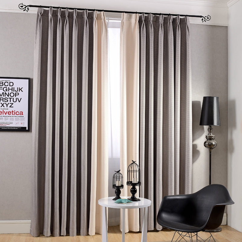 Grey and White Blackout Custom Pencil Pleat Curtains for Living Room Bedroom