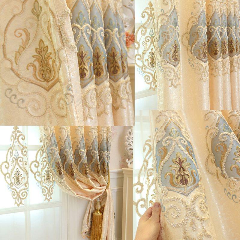 Yellow Embroidery Blackout Curtains Tulle Elegant Window Shading Curtains Sheer for Living Room Bedroom Custom Set of 2 Panels Drapes