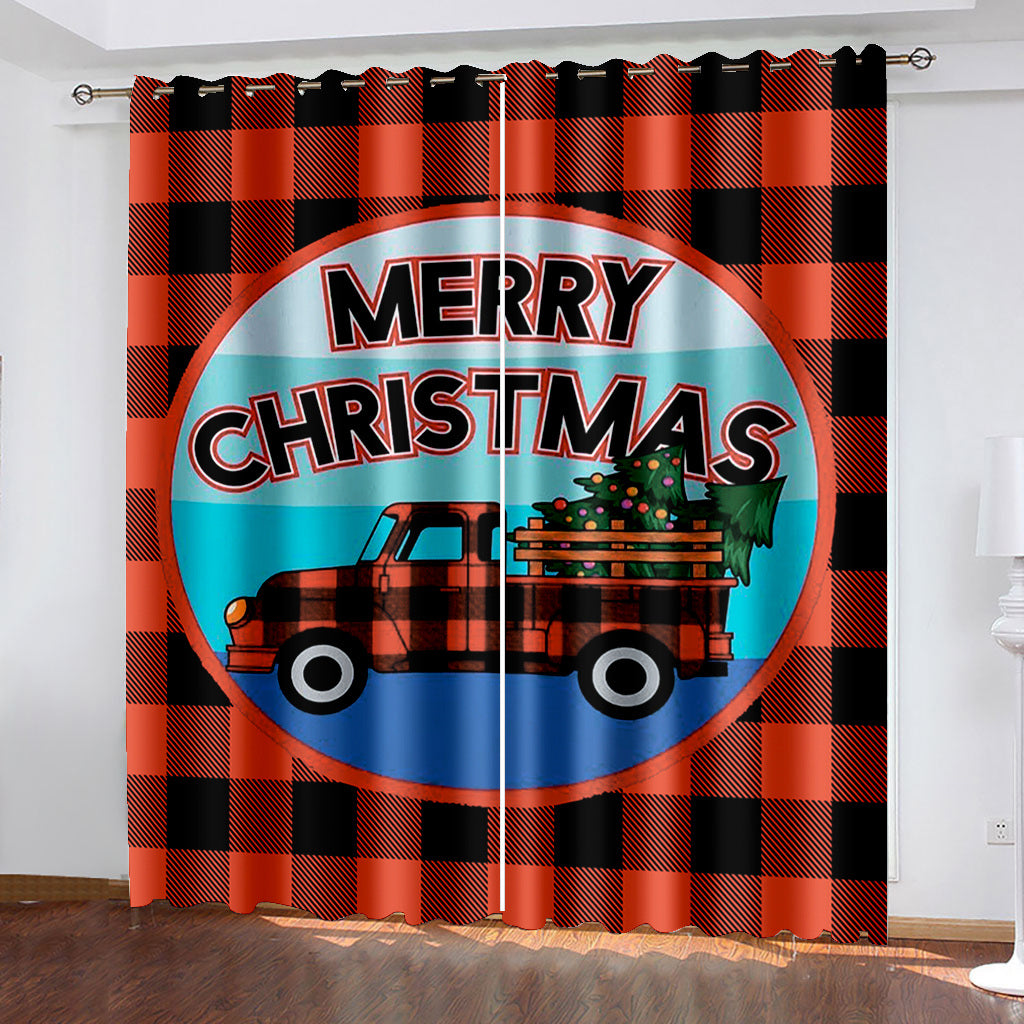 Plaid Christmas Curtains Car Red and Black Home Decor Grommet Window Curtain Panels for Kitchen Living Room Bedroom Window Treatment Drapes