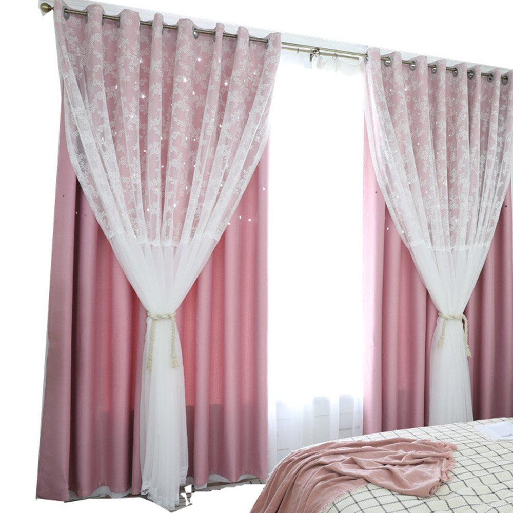 Romantic Star Hollowed-out Blackout Decorative Curtain Sets with Lace Custom 2 Panels Drapes No Pilling No Fading No off-lining