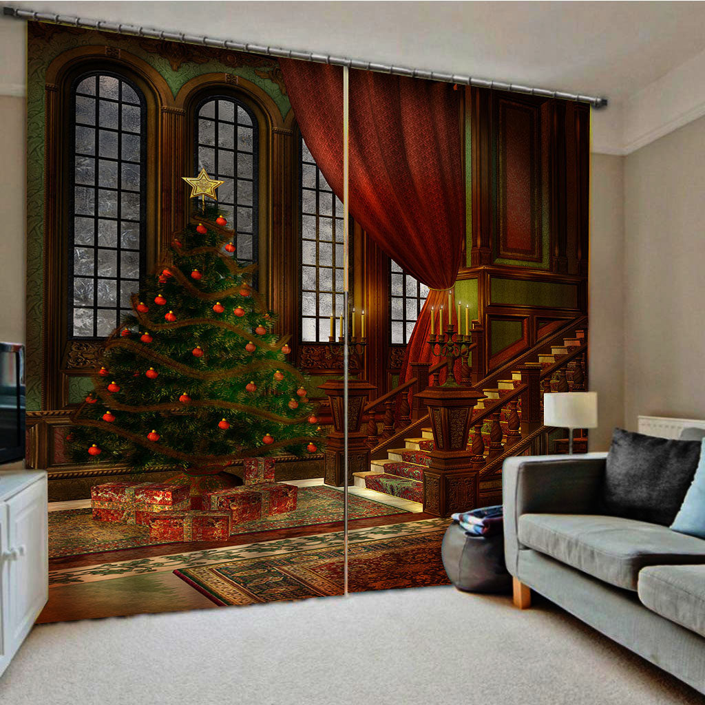 Christmas Classic 3D HD Print Blackout and Decorative Living Room Curtain