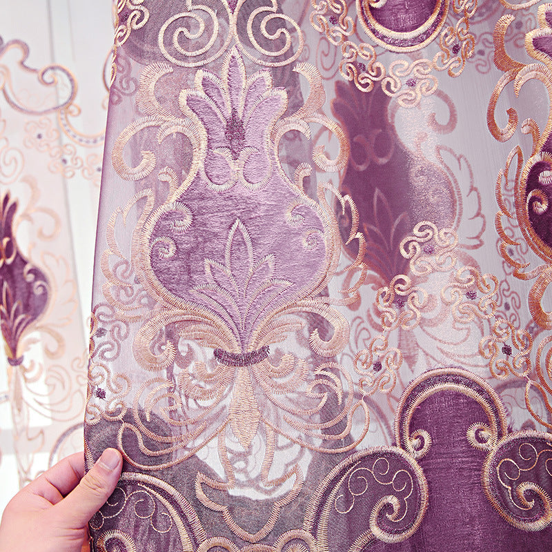 Window Curtains European Embroidery Hollow-out Blackout Curtain Purple Shading Curtains Sheer for Living Room Bedroom Decor Custom 2 Panels Drapes