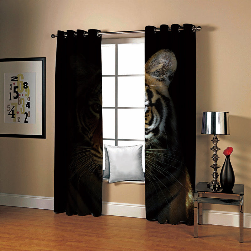 3D HD Digital Animal Print Blackout and Heat Insulation Decorative Curtains with Beautiful Tiger Pattern Living Room Bedroom Window Drapes 2 Panel Set