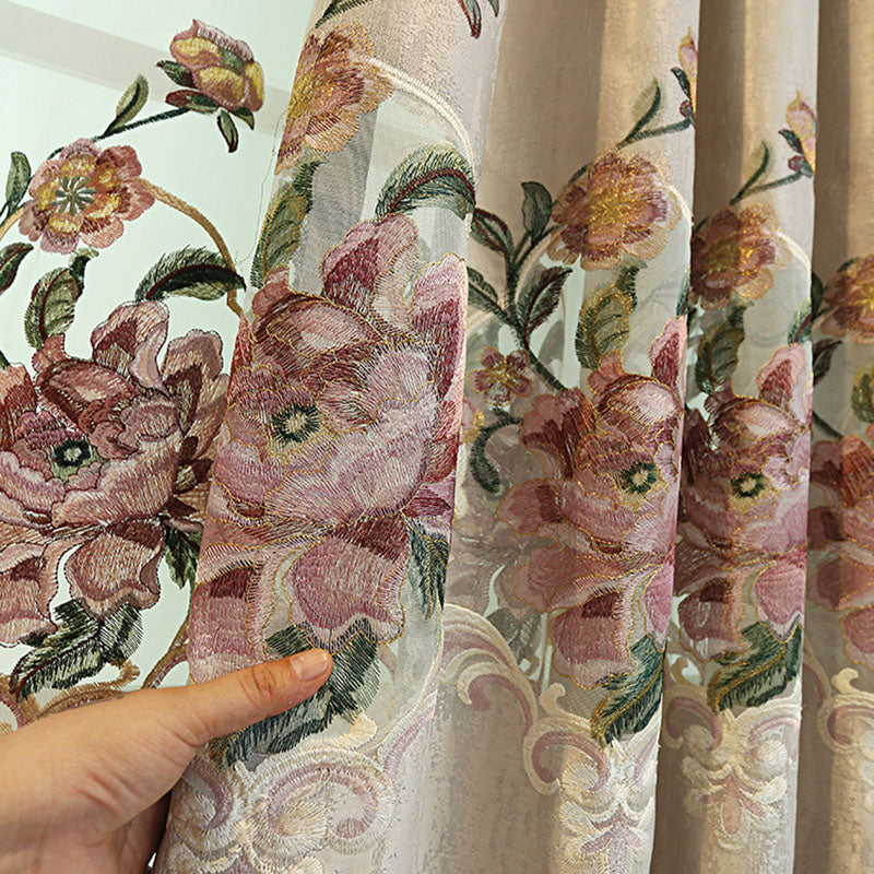 European Floral Blackout Curtains Noble and Elegant Valance Sheer Embroidered Chenille Window Custom Grommet Curtains Living Room Bedroom Decoration