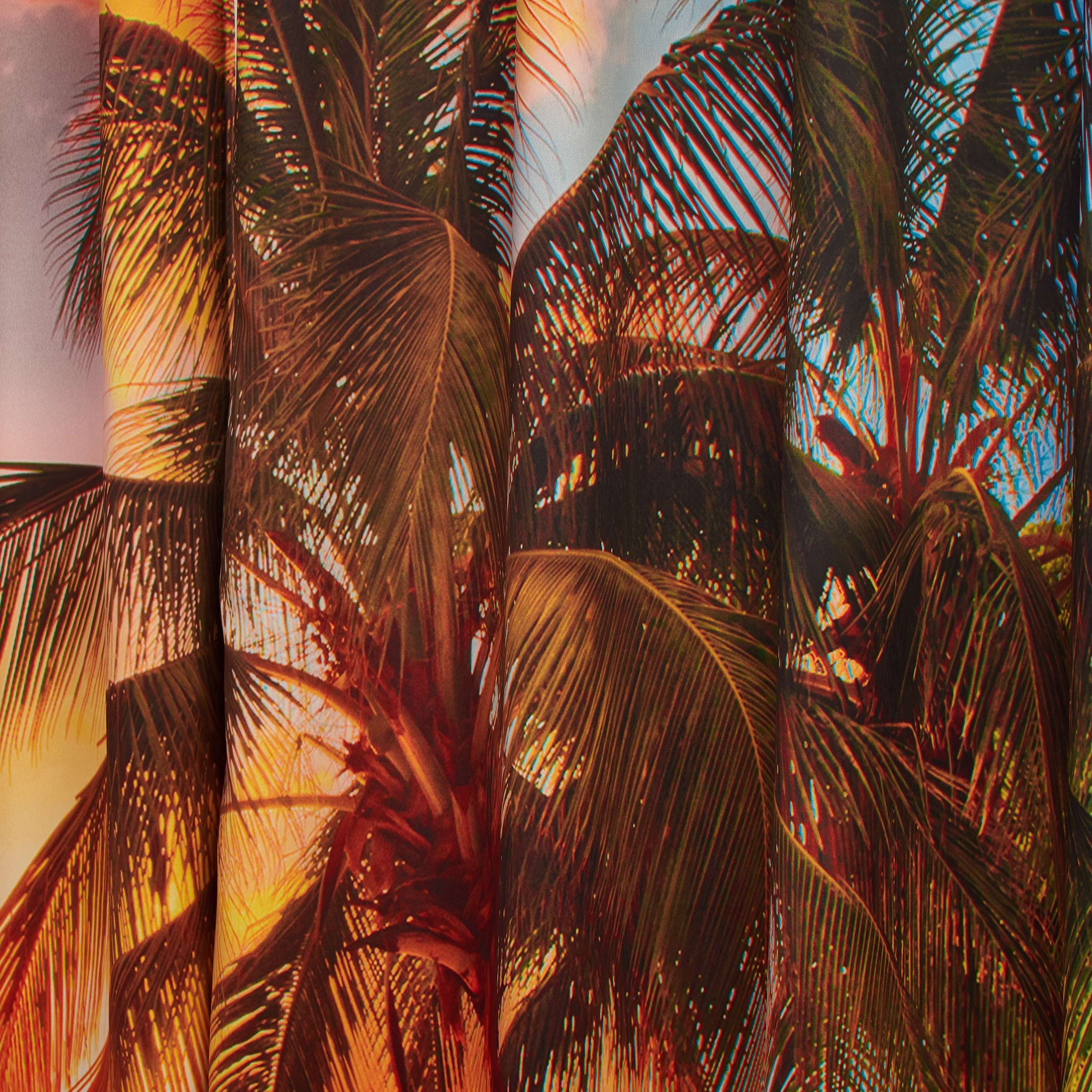 3D Vivid Coconut Trees in Sunset Printed Vibrant Colors Scenery Polyester Custom Curtains