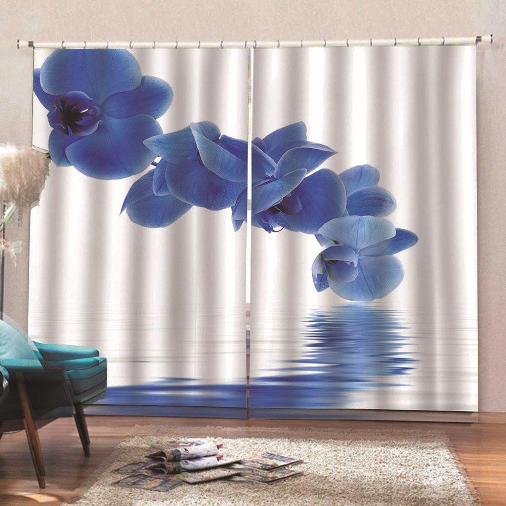 Bauhinia Curtains 3D Floral Themed Curtains Drapes 2 Panel Set for Living Room Bedroom Decoration Window