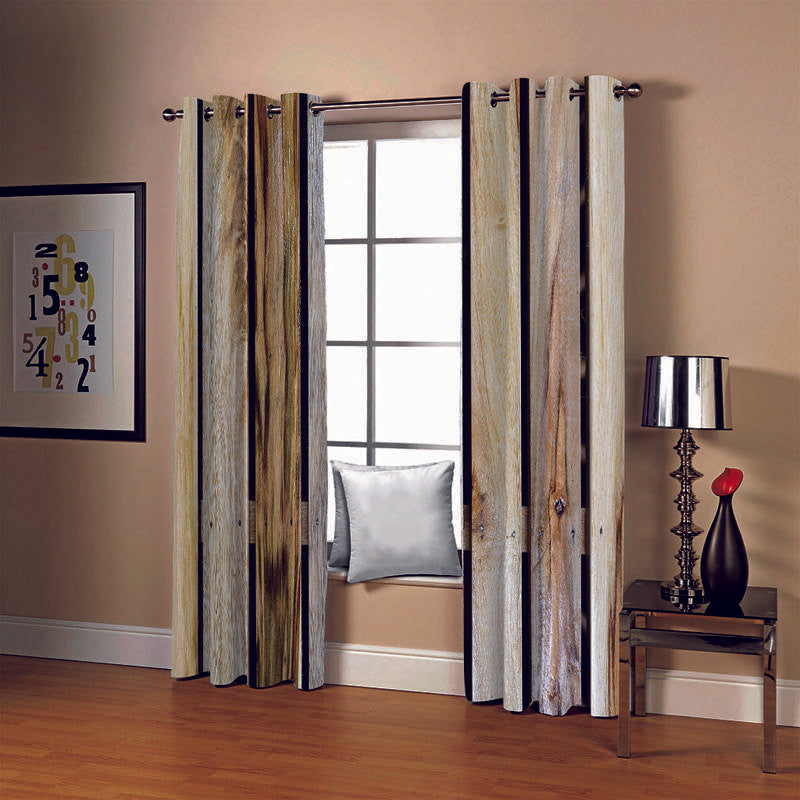 Vintage Rustic Style Window Curtains Natural Wooden Printed Blackout 3D Scenery Curtains 2 Panels