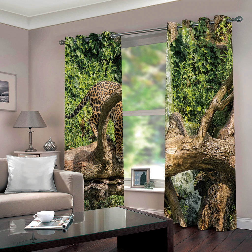 Modern Blackout Custom Living Room 3D Animal Print Curtains Thick Polyester to Provide Privacy with A Leopard on the Branch Waterfall Design to Provide Decorative Appeal