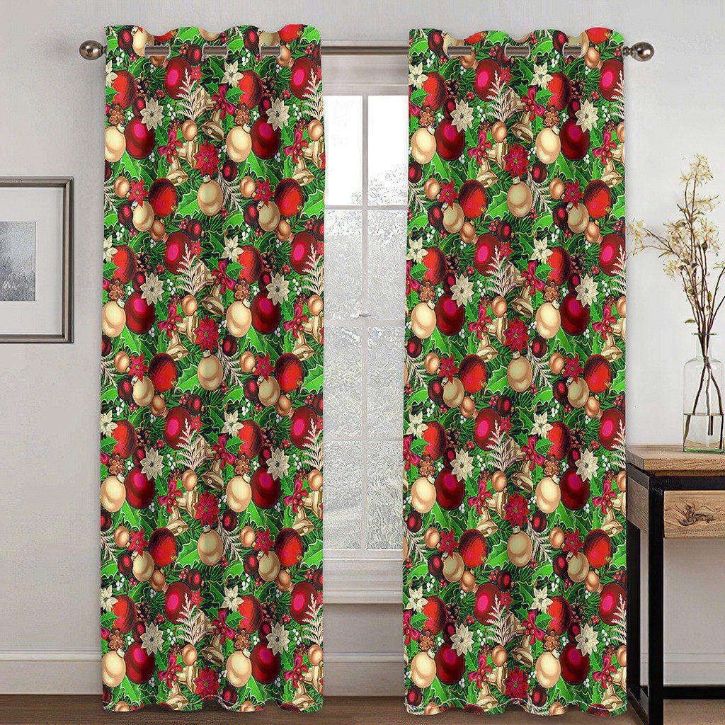 Christmas 3D Blackout Curtains Xmas Fir Twigs Vibrant Balls Print Living Room Bedroom Window Drapes 2 Panel Set