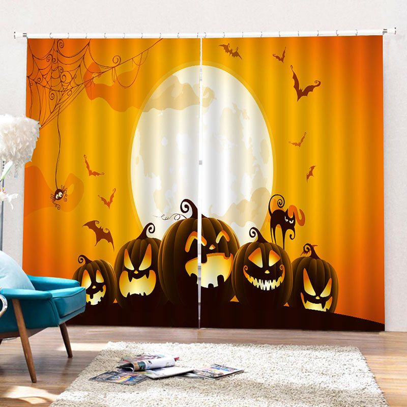 3D Halloween Cartoon Creative Printed Blackout Decoration Window Curtains Custom 2 Panels Drapes No Pilling No Fading No off-lining