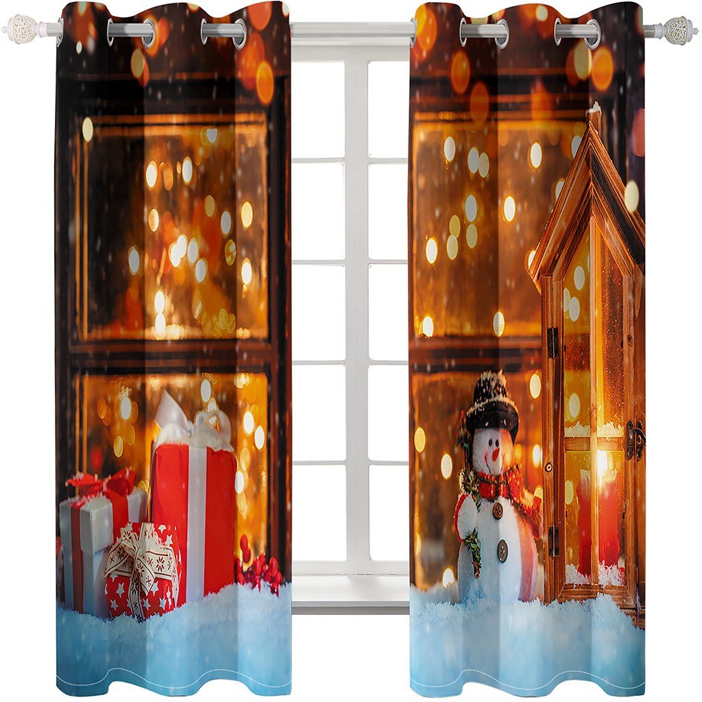 Christmas 3D Blackout Curtains Gift Snowman outside window Sweet Xmas Print Curtains for Living Room Bedroom Window Drapes 2 Panel Set