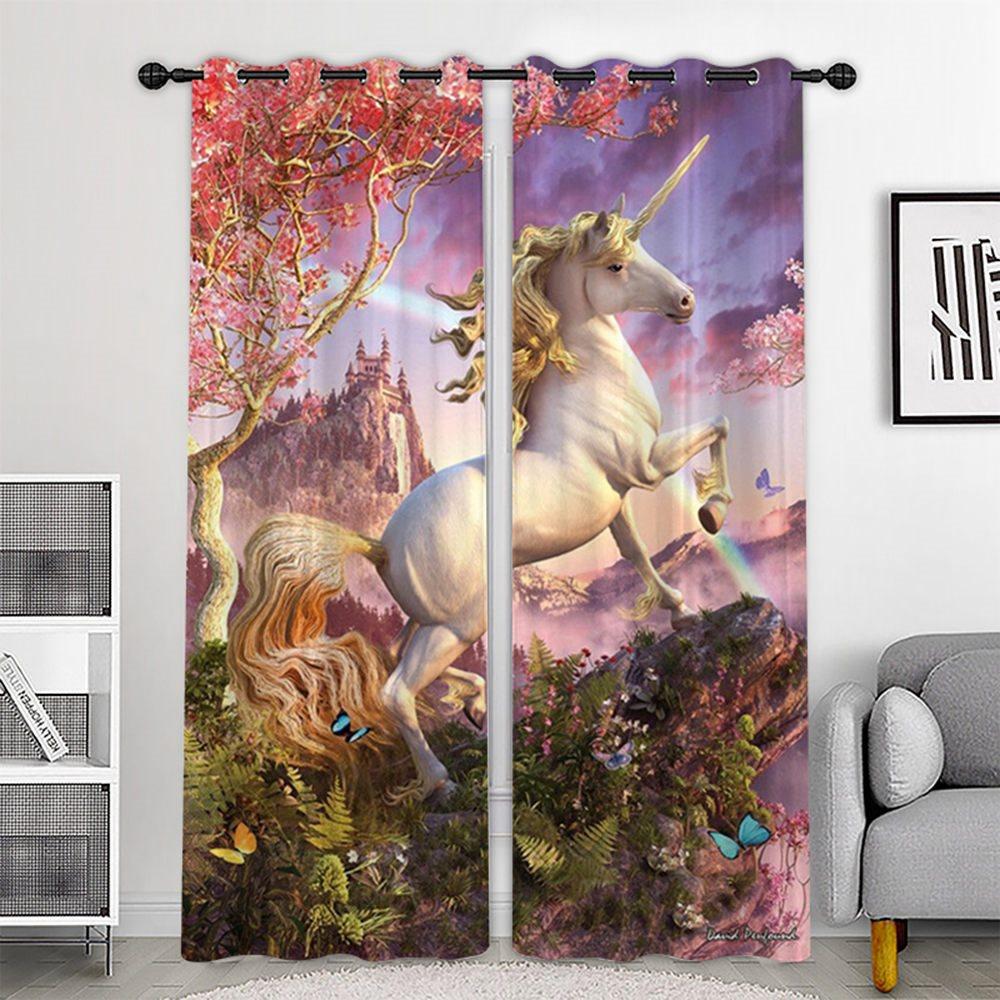 Creative Red 3D Printed Blackout Curtains Unicorn Custom 2 Panels Drapes for Living Room Bedroom Decoration No Pilling No Fading No off-lining Heat insulation Sun Protection Waterproof Polyester