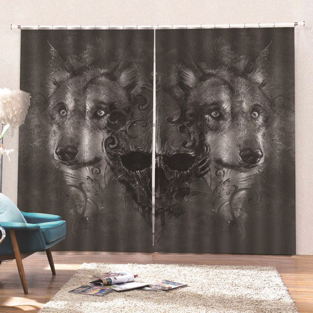 3D Print Wolf and Skull Curtains Modern Blackout Curtain Custom 2 Panels Drapes for Living Room Bedroom No Pilling No Fading No off-lining