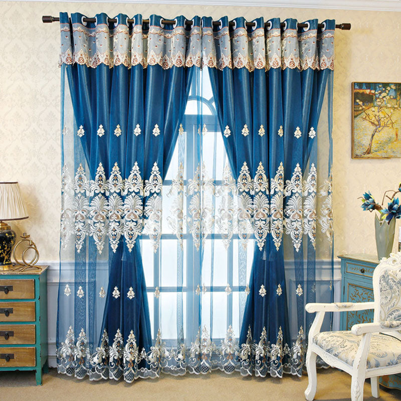 European Embroidery Floral Blackout Decorative Curtain Sets Custom 2 Panels Drapes No Pilling No Fading No off-lining