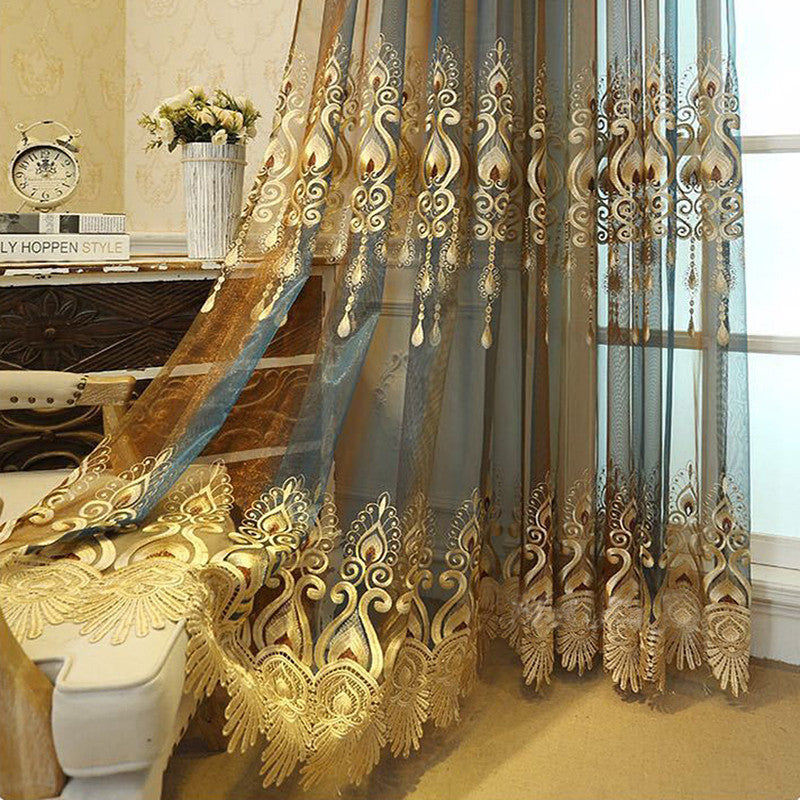 Upscale Polyester Cotton and Organza European Classical Custom Curtain Sets for Living Room Bedroom