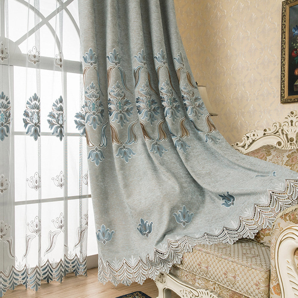 Blackout Curtains Thick Chenille Jacquard Sheer Shading Curtains for Living Room Bedroom Custom Window Curtains 2 Panels Drapes Decoration