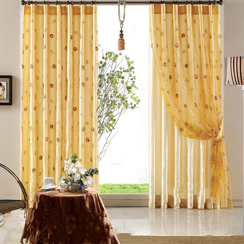 Blackout Polyester Embroidered Dandelions Modern Style 2 Panels Grommet top Curtain Set