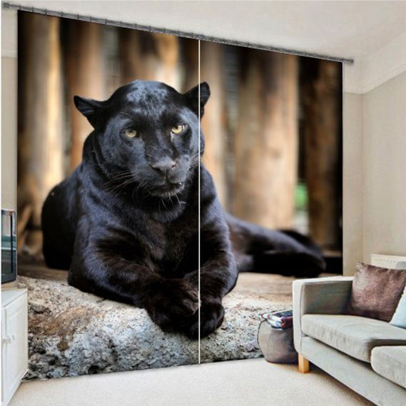 3D Ferocious Crouching Panther Printed Animal Style Decoration Custom Living Room Curtain