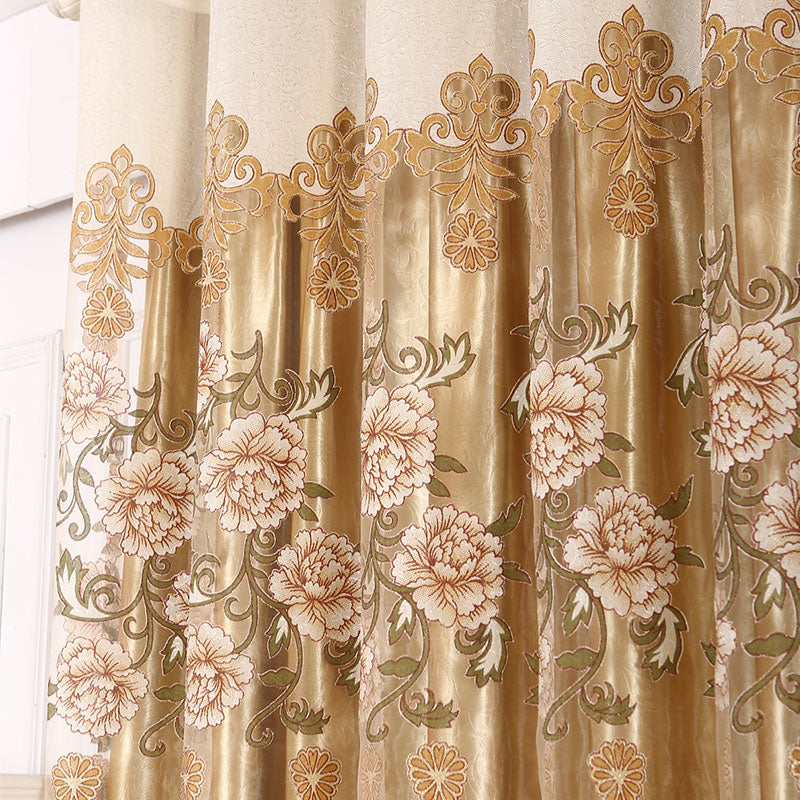 European Style Peony and Damask Shading Cloth and Sheer Curtains Sets Decoration and Blackout Curtains Drapes No Pilling No Fading No off-lining