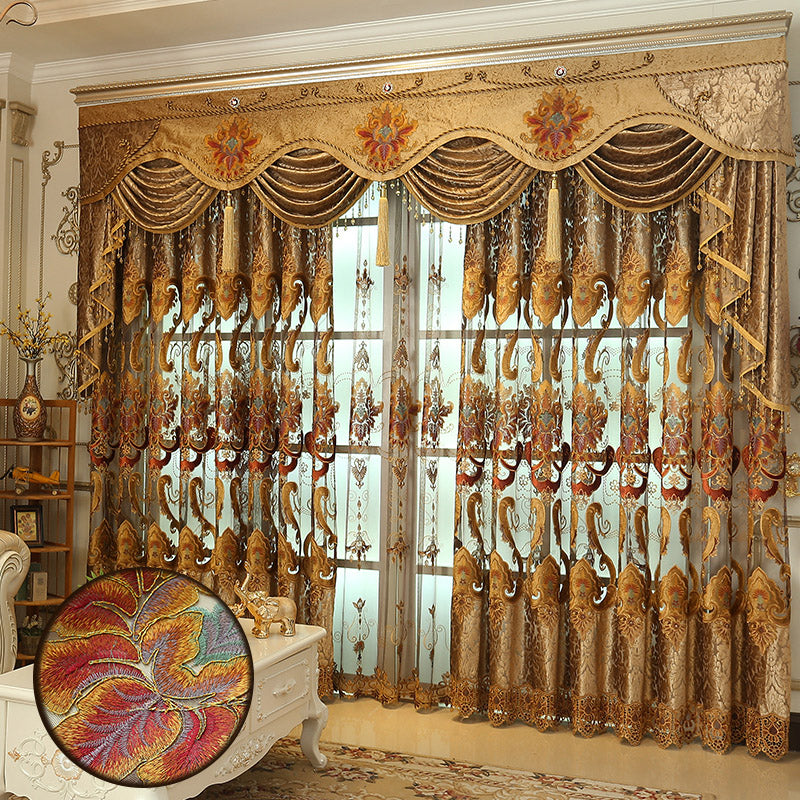 Luxury Golden Hollowed-out Embroidery Classical and European Style Living Room Custom Sheer Curtain