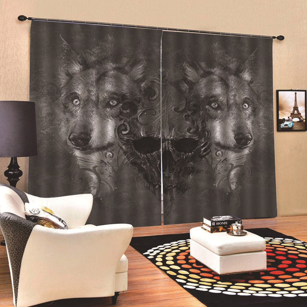 3D Print Wolf and Skull Curtains Modern Blackout Curtain Custom 2 Panels Drapes for Living Room Bedroom No Pilling No Fading No off-lining