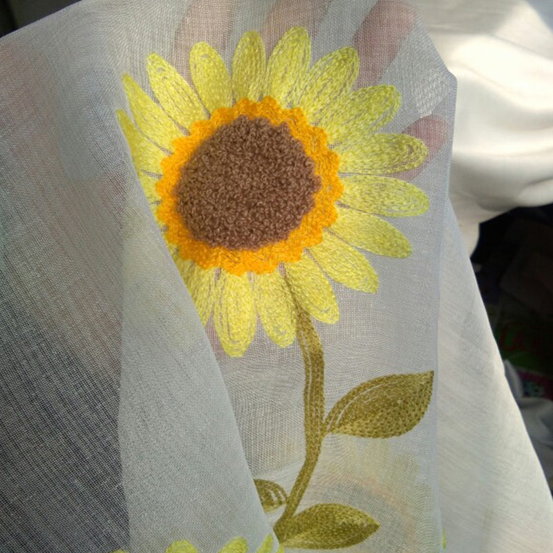 Blackout and Decoration Polyester Embroidery Blooming Sunflowers Modern Style Sheer Lining