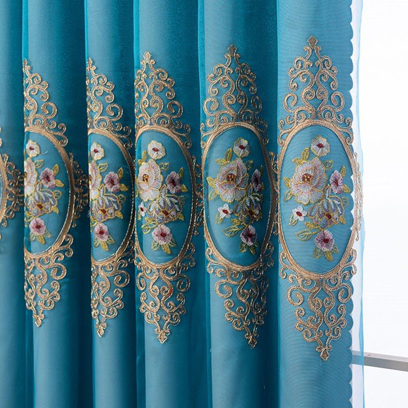 Floral Embroidery Blackout Curtain Sets Sheer and Lining Curtains Full Shading Double Curtains for Living Room Bedroom Decoration Ultraviolet-Proof