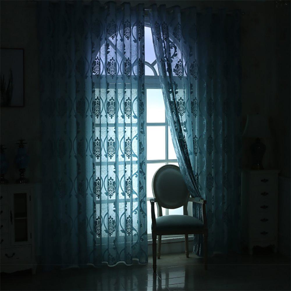 European High-end Sky Blue Embossed Sheer Curtains for Living Room Bedroom Custom 2 Panels Breathable Voile Drapes No Pilling No Fading No off-lining Polyester