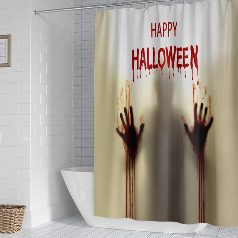 Happy Halloween Shower Curtain Bloody Hands and Letter Polyester Waterproof Mouldproof Window Curtains for Halloween Decorations Theme Decor Props Bathroom 6 Size