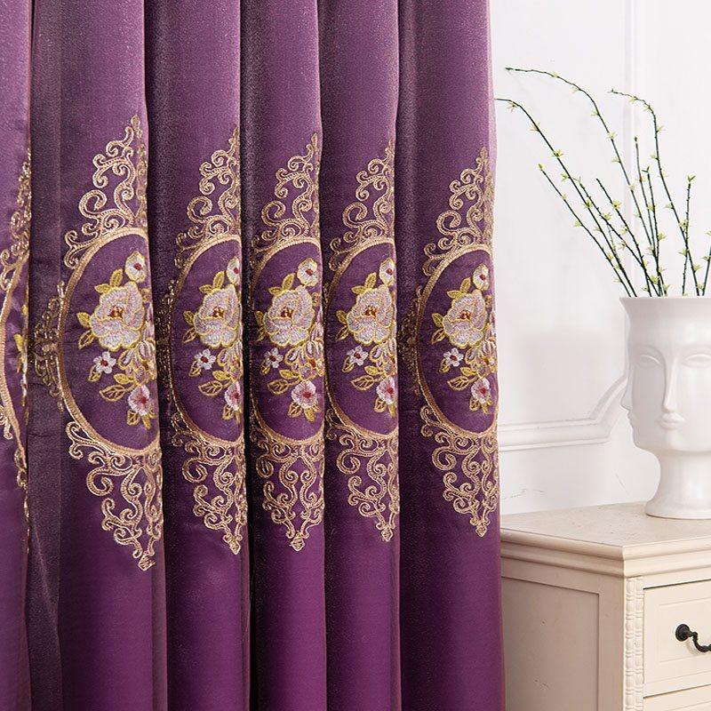 Floral Embroidery Blackout Curtain Sets Sheer and Lining Curtains Full Shading Double Curtains for Living Room Bedroom Decoration Ultraviolet-Proof