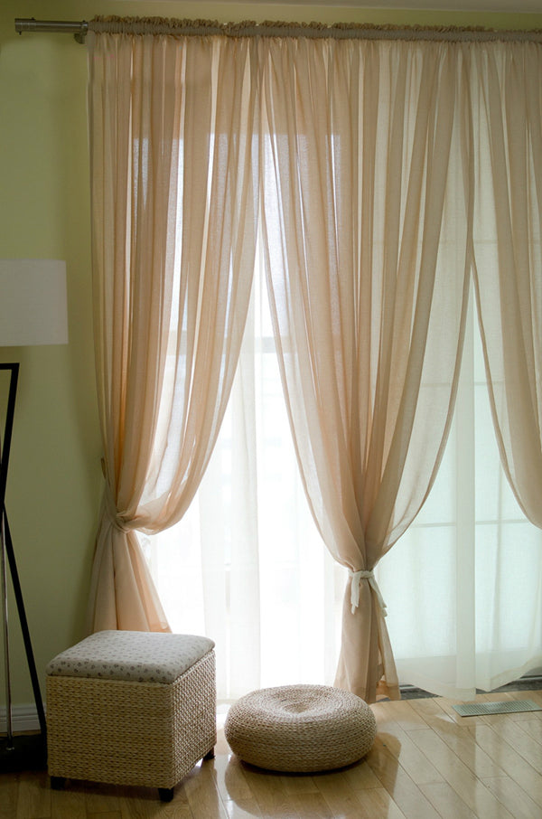 Concise Elegant Solid Beige One Panels Custom Sheer Curtain