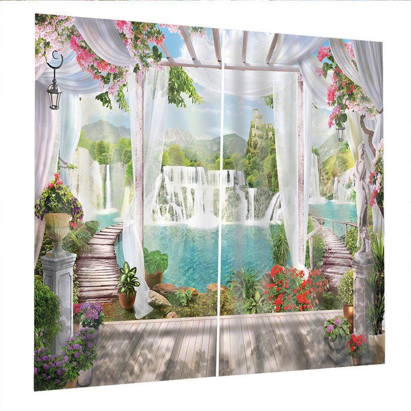 Blackout Creative Window Curtains 3D Scenery Print 260 Gram Weight for Better Shading Effect and Water-Repellent Fabrics Non-PVC