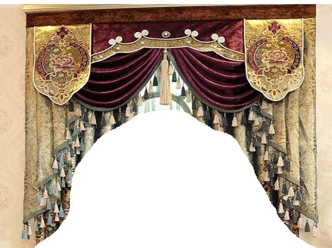 Gorgeous Luxury Golden Embroidered Shading Cloth 2 Panels Decorative Blackout Curtain Drapes Valance