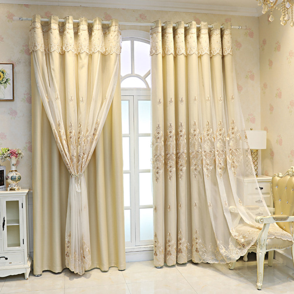 European High-end Window Curtain Sets Beige Embroidery Blackout Curtain for Living Room Bedroom Decoration No Pilling No Fading No off-lining