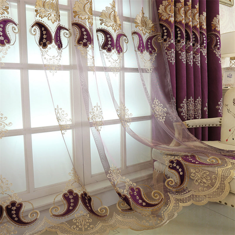 Purple Sheer Curtains Voile Embroidery Sheer Curtains Noble and Elegant for Living Room Bedroom Decoration Custom 2 Panels Drapes Breathable Drapes