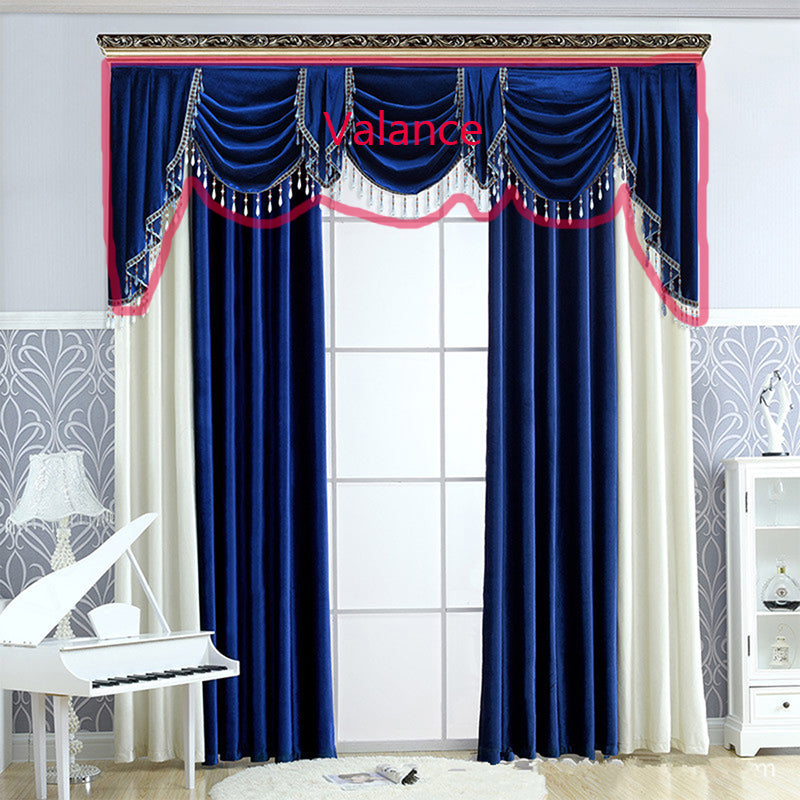 Luxury European Window Curtains Grommet Shading Curtains Blue and White Flannelette Blackout Curtains Valance Custom 2 Panels Drapes for Living Room Bedroom