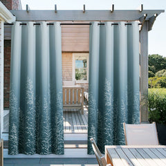 Modern Outdoor Curtains Gradient Blue Plant Pattern Cabana Grommet Top Curtain Waterproof Sun-proof Heat-insulating 1 Panel