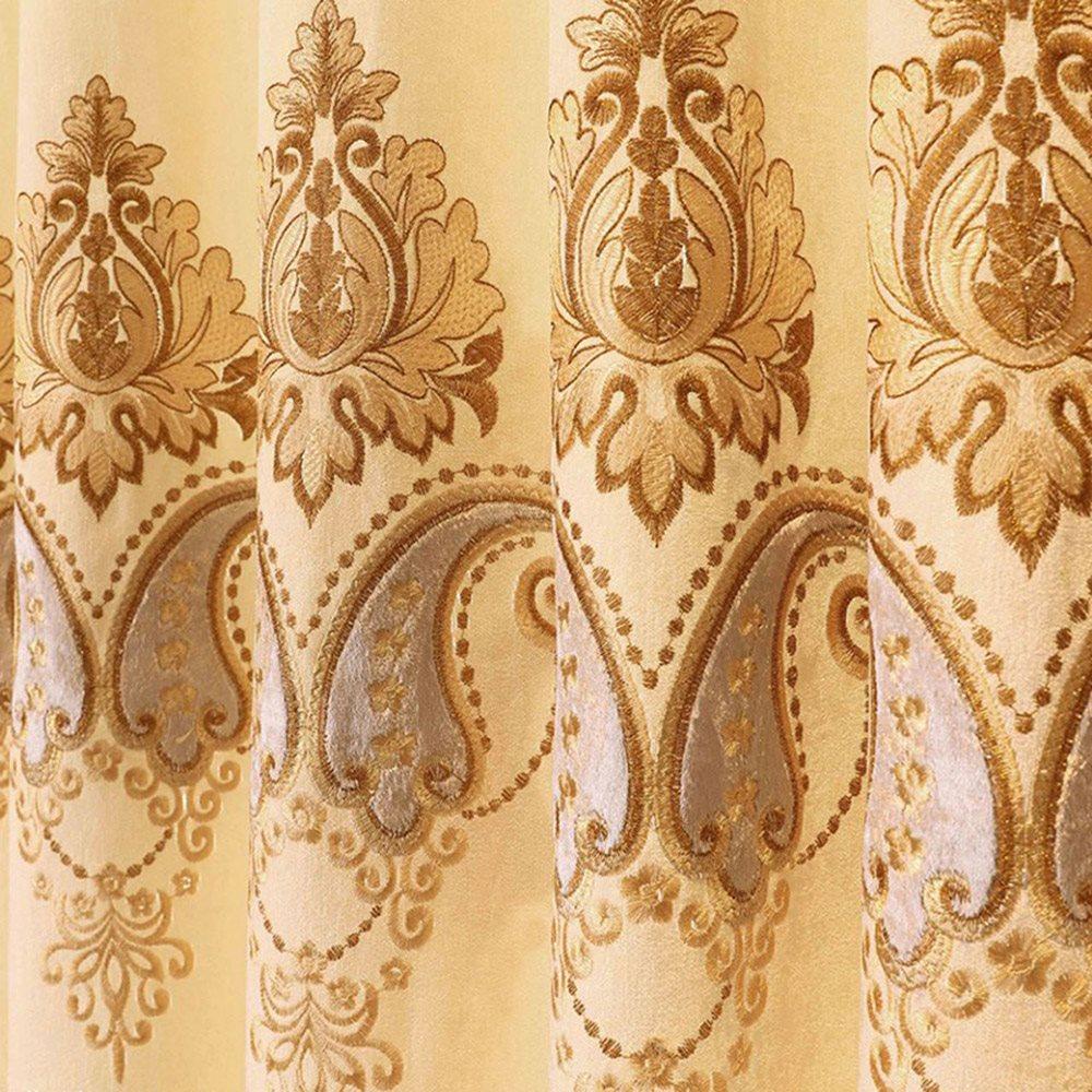 Luxury Elegant Embroidered Shading Curtains Sheer Yellow Blackout Curtain for Living Room Bedroom Custom 2 Panels Drapes