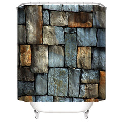 3D Shower Curtain Stone Brick Wall Pattern Bathroom Partition Curtain Set Durable Waterproof Mildew Proof Polyester