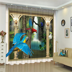 3D Bright Colored Parrots Flying in Dreamy Palace Printed Custom Window Curtain