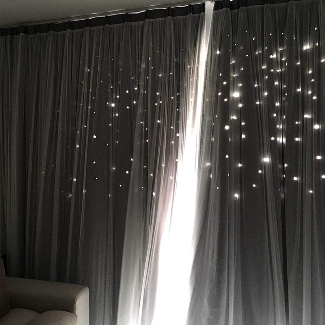 Stars Blackout Curtains for Bedroom Girls Kids Baby Window Curtain Double Layer Star Cut Out Aesthetic Living Room Decor Wall Home Decorations Curtain 1 Panels